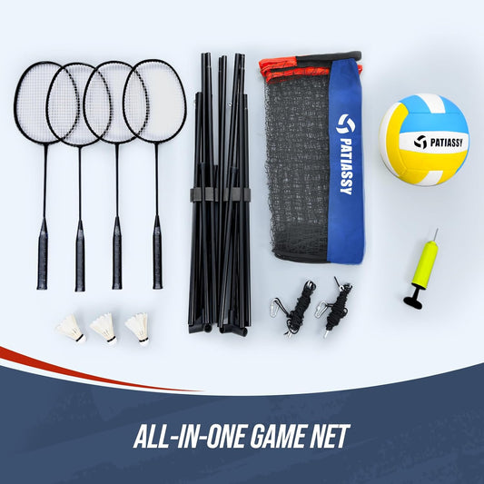 Patiassy Volleyball & Badminton Combo Set with Adjustable Net