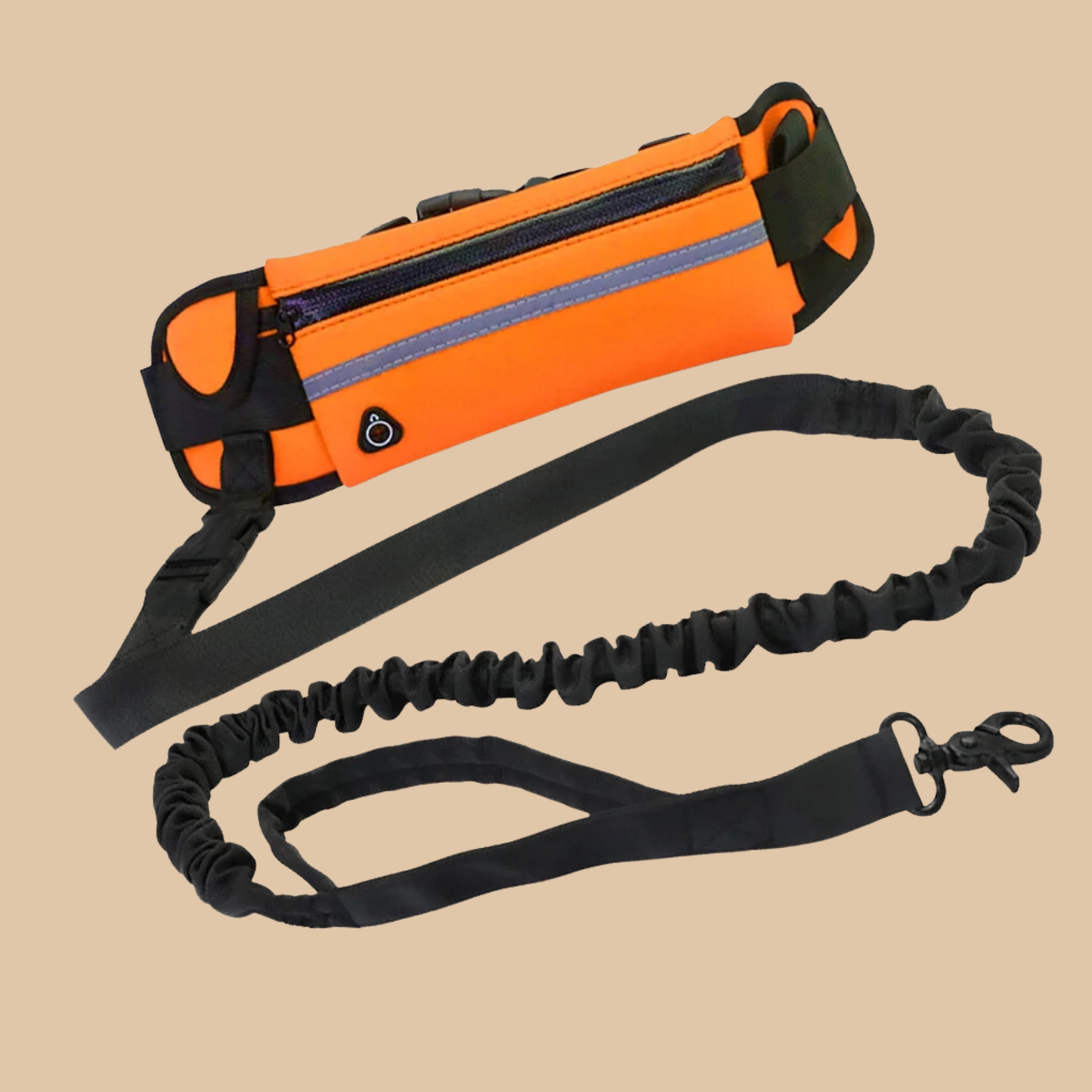 Hands Free Dog Waist Leash Black & Orange