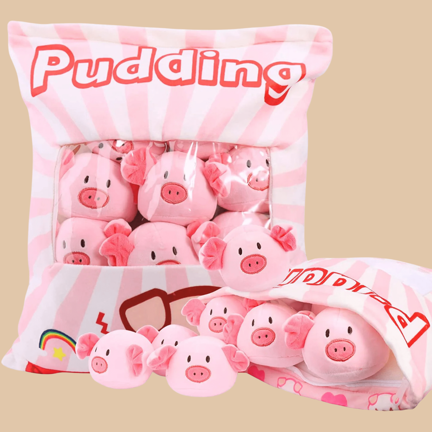 Zippered Piggy Plush Pillow with Mini Piglets - COLO