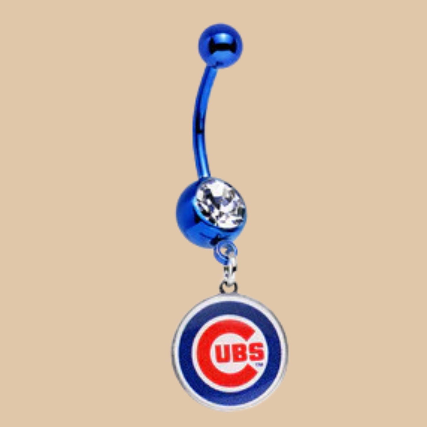 MLB Clear Gem Blue Anodized Chicago Cubs Dangle Belly Ring Licensed