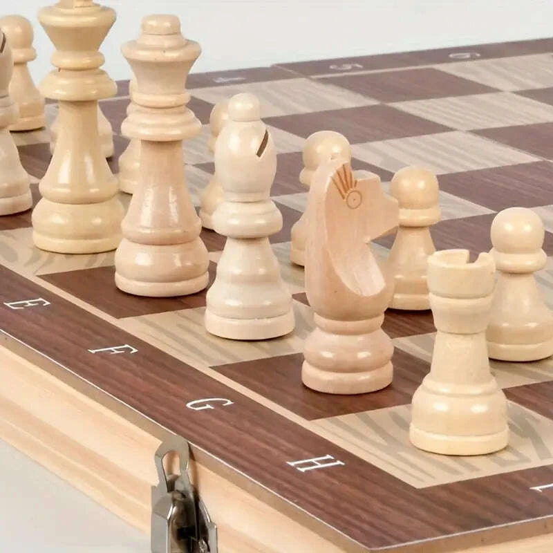 Chess Board Sets, 12 Inch Wooden Chess Set, 3 in 1 Chess Checkers Backgammon Board Game, Handmade Folding Chess Boards with 2 Extra Queens - COLO