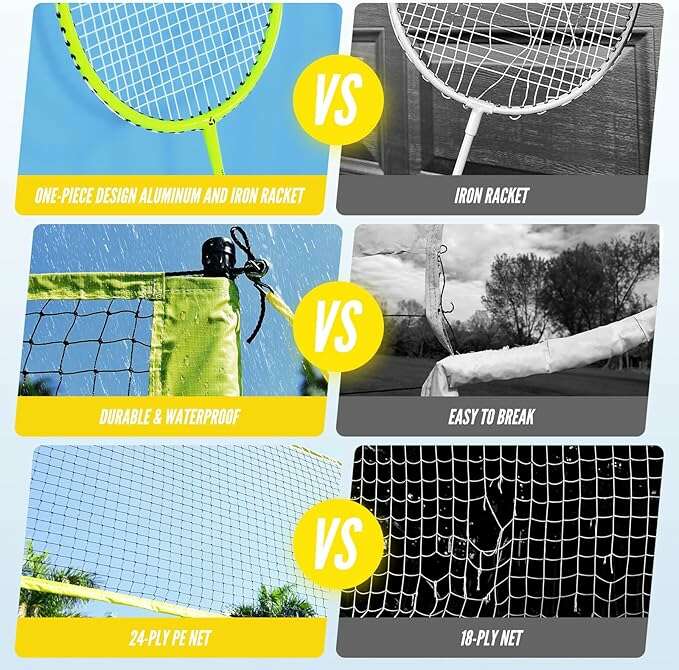 Patiassy Volleyball & Badminton 2-in-1 Combo Set with Adjustable Net (Yellow) - COLO