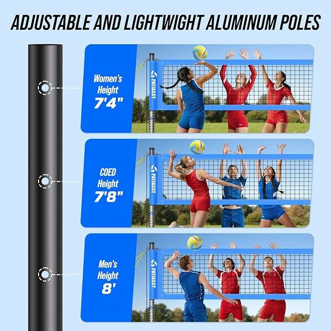 Patiassy Volleyball Net Set with Regulation-Size Net & Carry Bag (Blue) - COLO