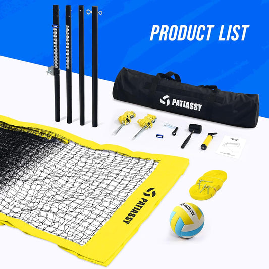 Patiassy Portable Professional Outdoor Volleyball Net Set with Adjustable Height Aluminum Poles, Winch System, Volleyball with Pump and Carrying Bag for Backyard Beach