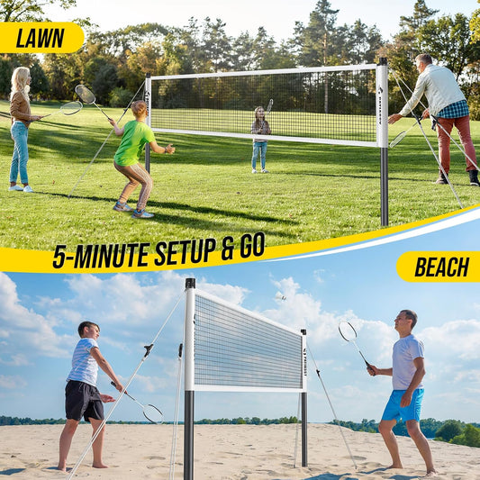 Patiassy Complete Badminton Set with Net, Rackets, Shuttlecocks & Carry Bag (White)