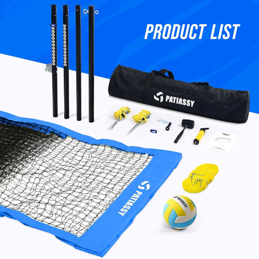Patiassy Volleyball Net Set with Regulation-Size Net & Carry Bag (Blue)