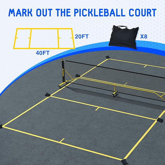 Patiassy Portable Outdoor Pickleball Net Set with Net Tension Adjuster, Wheels, 8 Sandbags and Carry Bag for Driveway