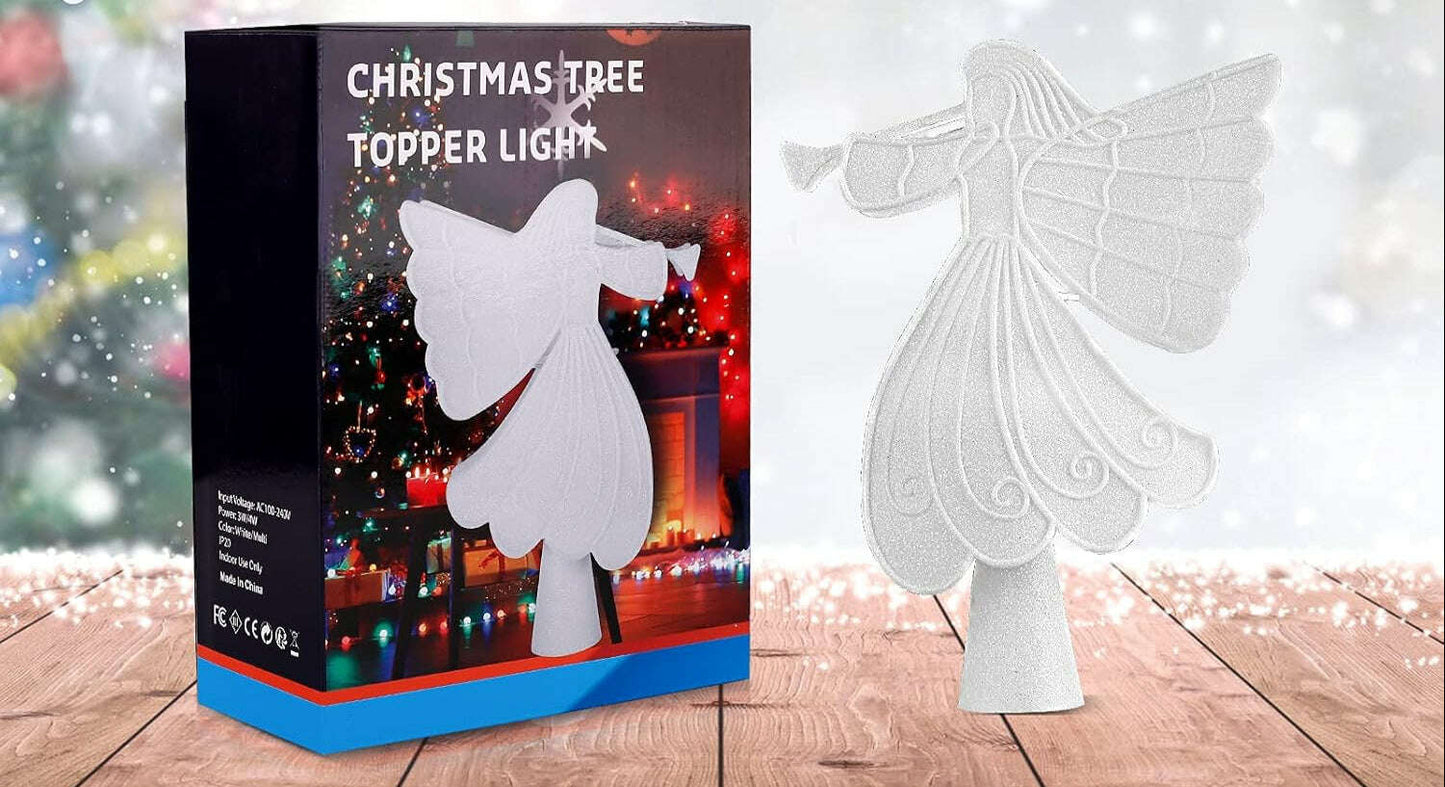 White Angel Projected Tree Topper – 10-Inch LED Snowflake Christmas Holiday Decoration - COLO