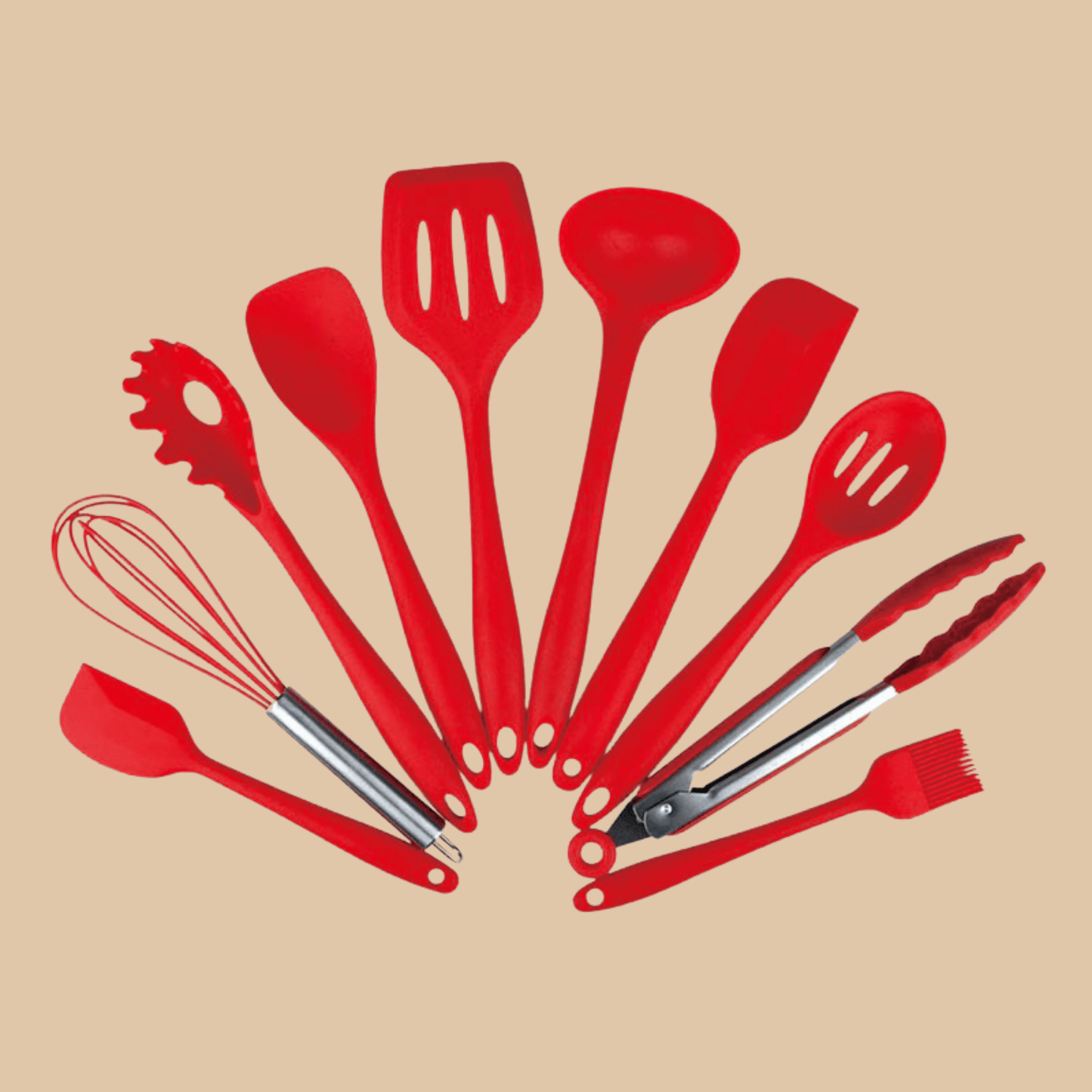 Red Silicone Kitchen Utensils Set 11 Piece - COLO