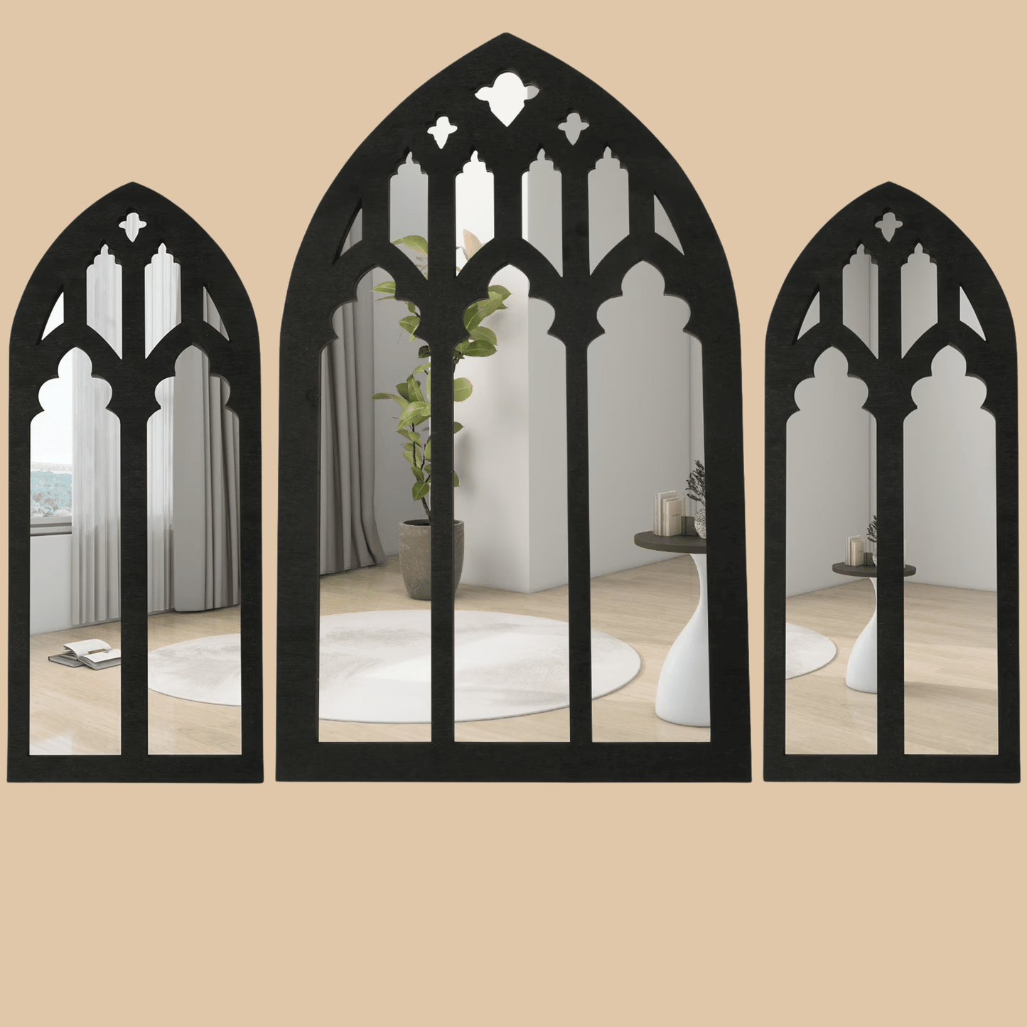 Gothic Arched Wall Mirror Set 3PCS - COLO