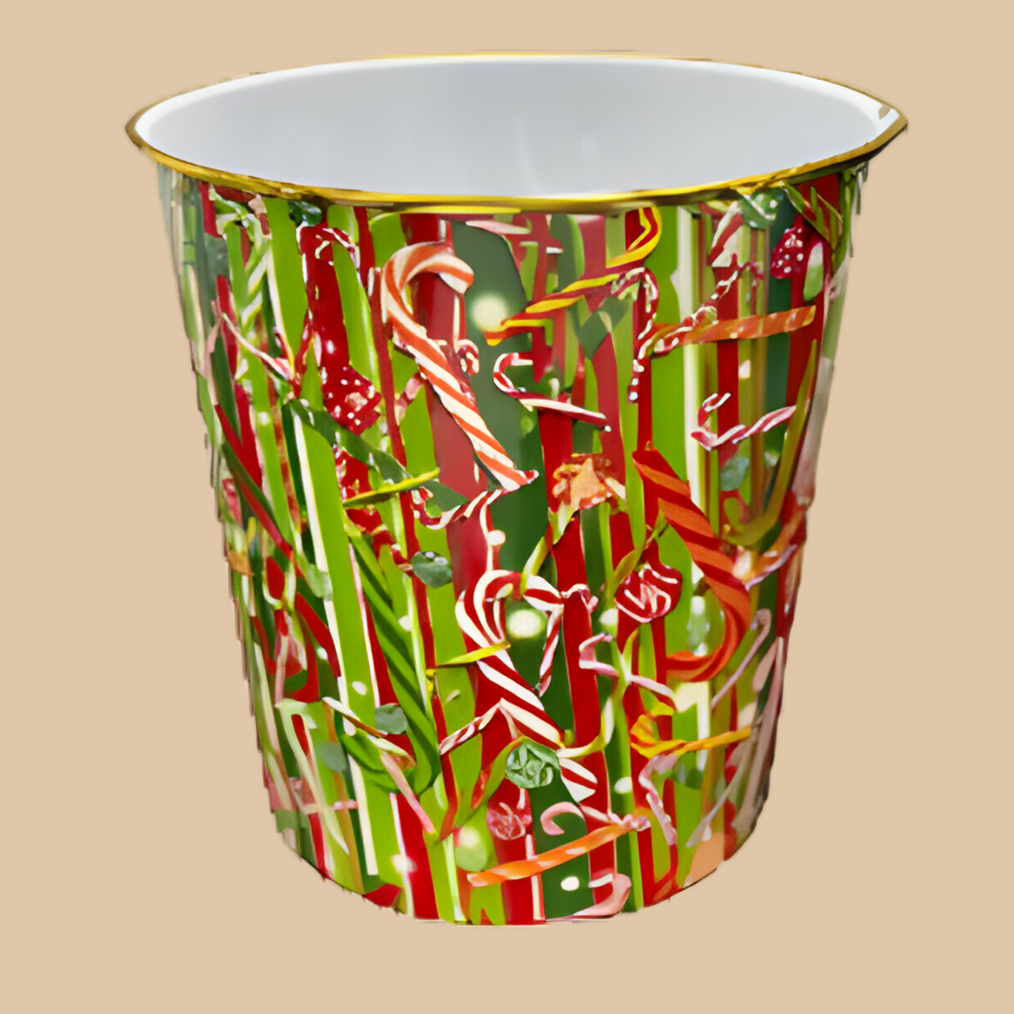 Medium-Large Wastebasket Christmas Print Candy Cane 10" - COLO