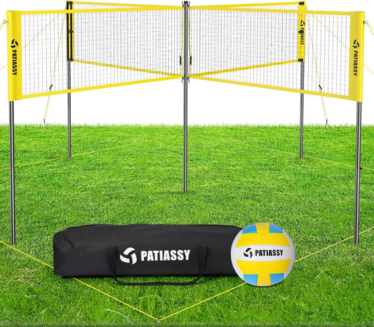 Patiassy 4-Way Volleyball Net Set with Ball & Carry Bag (Yellow)