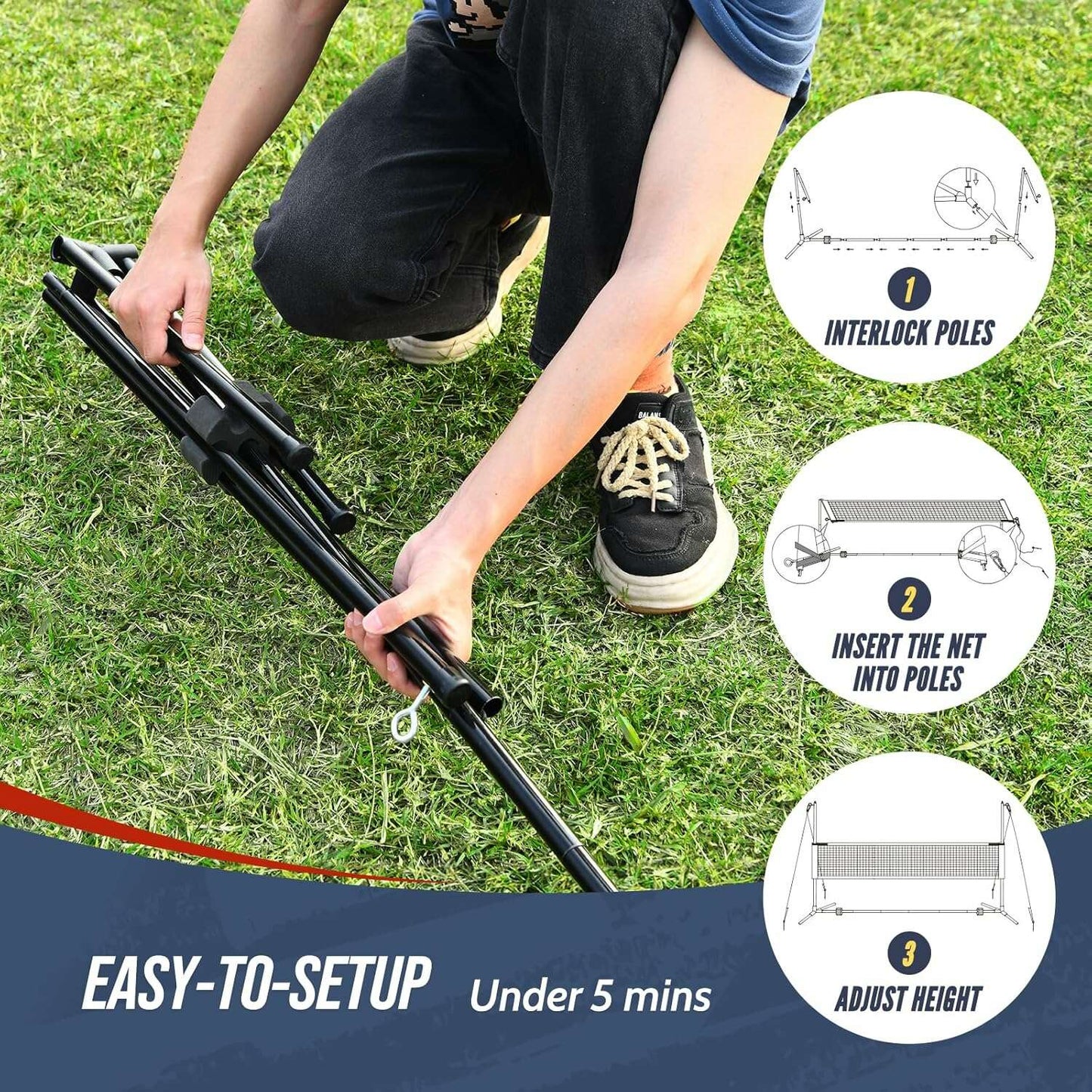 Patiassy Volleyball & Badminton Combo Set with Adjustable Net - COLO