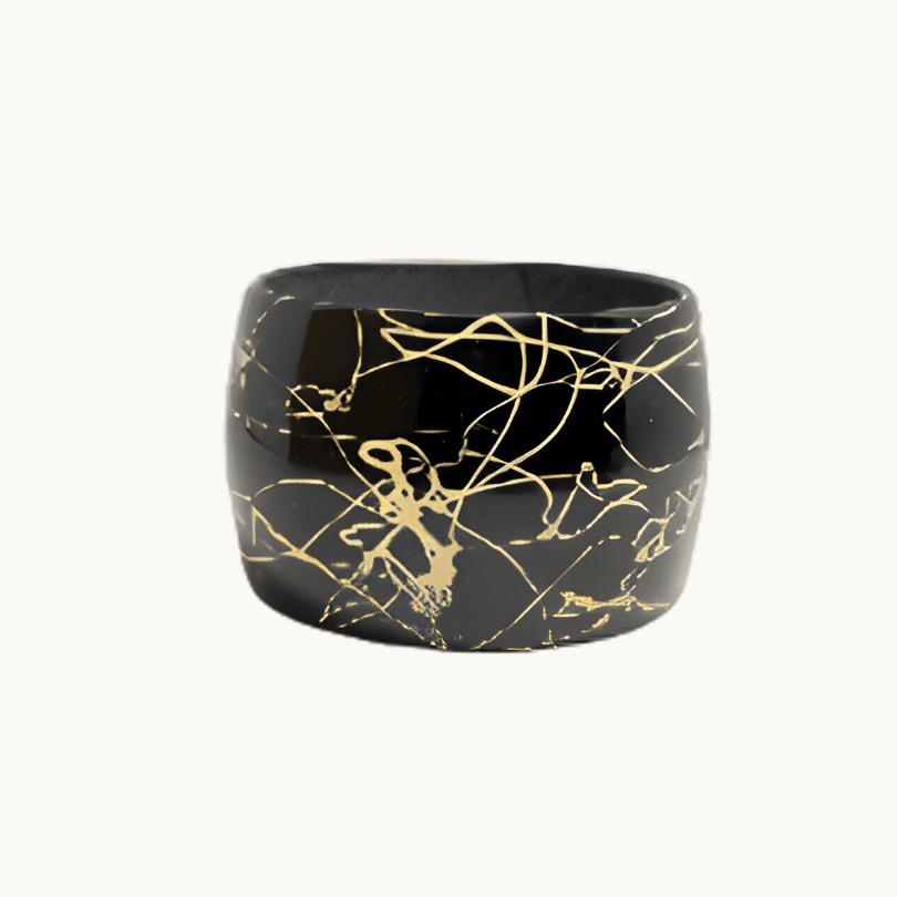 Black Bracelet with Abstract Ivory Streaks - COLO
