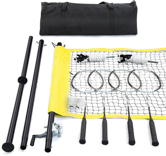 Patiassy Portable Badminton Net Set with Rackets, Shuttlecocks & Carry Bag (Yellow)