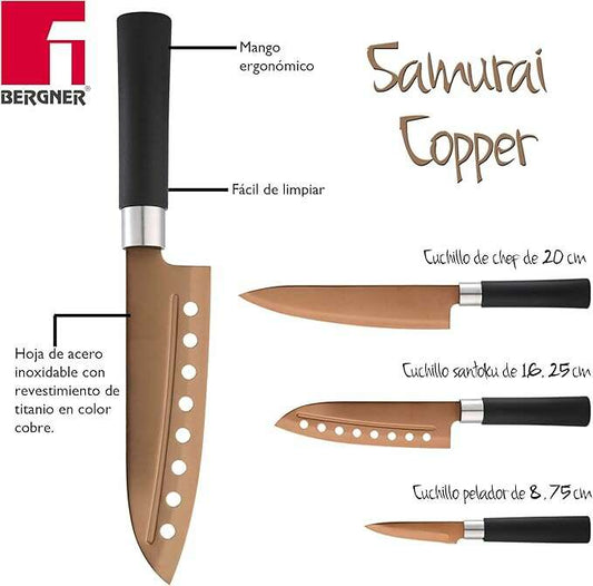 KNIVES Bergner Set of 3 Stainless Steel Kitchen Knives Samurai Copper Collection - COLO