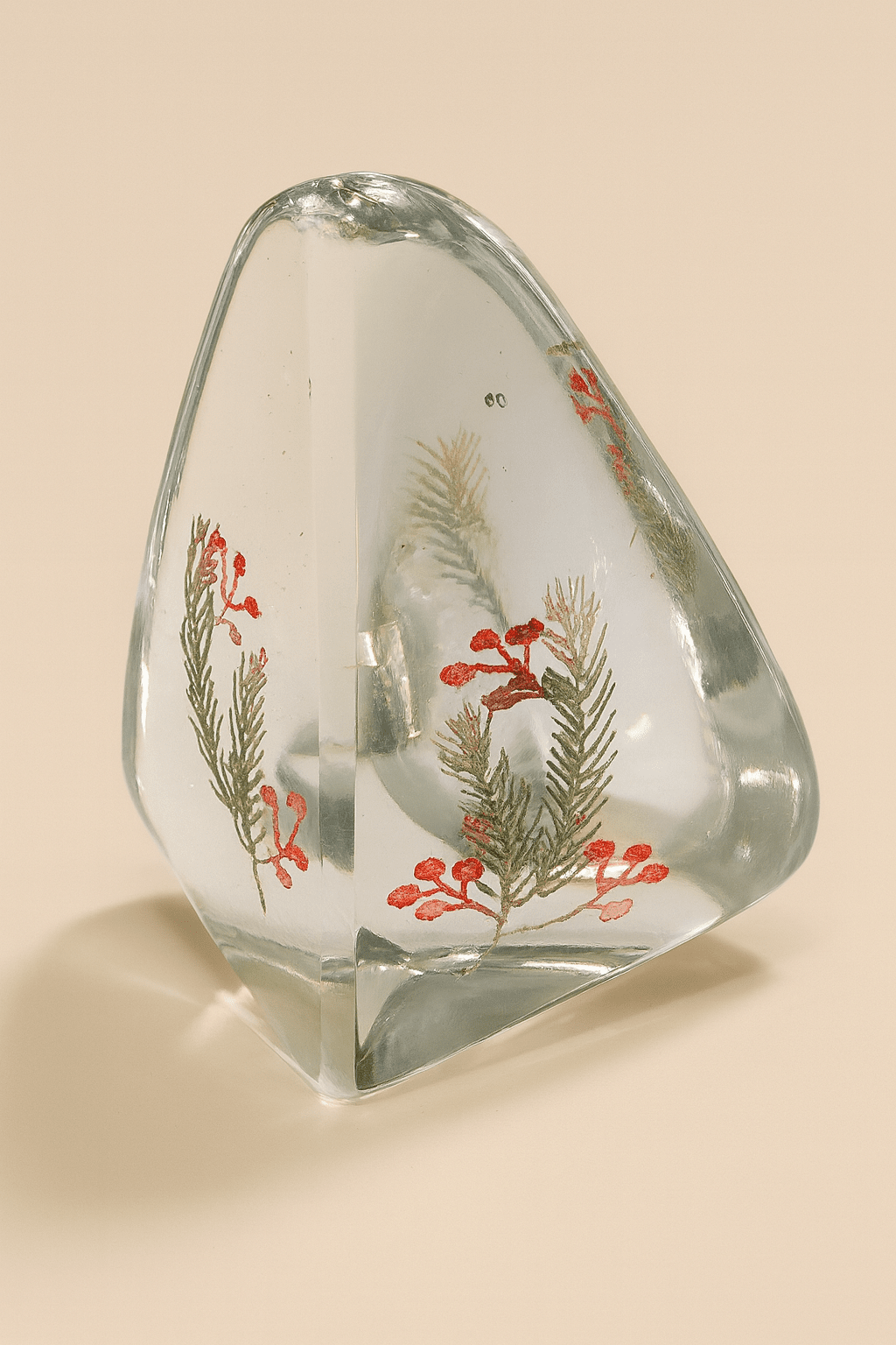 Pine Tree & Red Berries Teardrop Acrylic Block - COLO