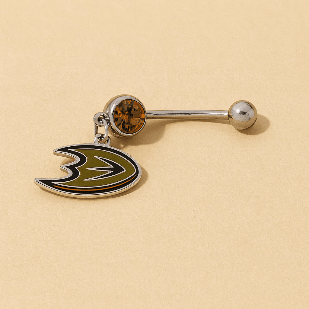 Anaheim Ducks silver stainless steel belly rings - COLO