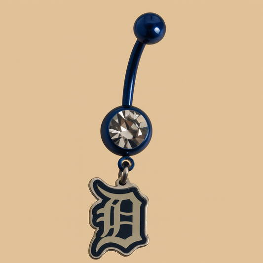 MLB Detroit Tigers Blue Anodized Belly Ring with Clear Gem