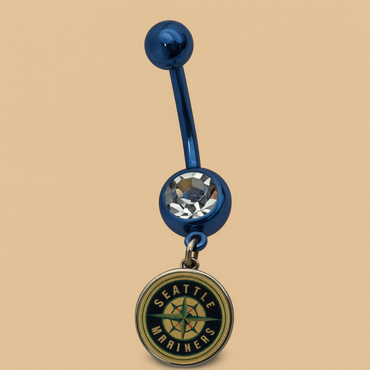 MLB Seattle Mariners Blue Anodized Belly Ring with Clear Gem