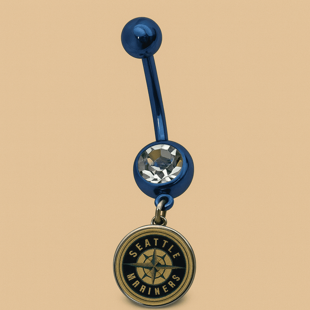 MLB Seattle Mariners Blue Anodized Belly Ring with Clear Gem - COLO
