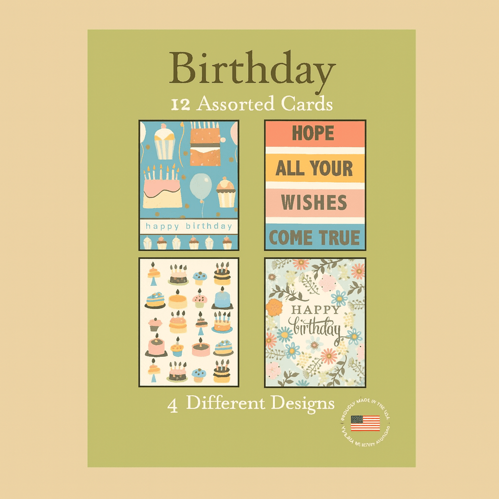 Fantus Paper Products Birthday Cards – 12 Assorted Cards, 4 Unique Designs - COLO