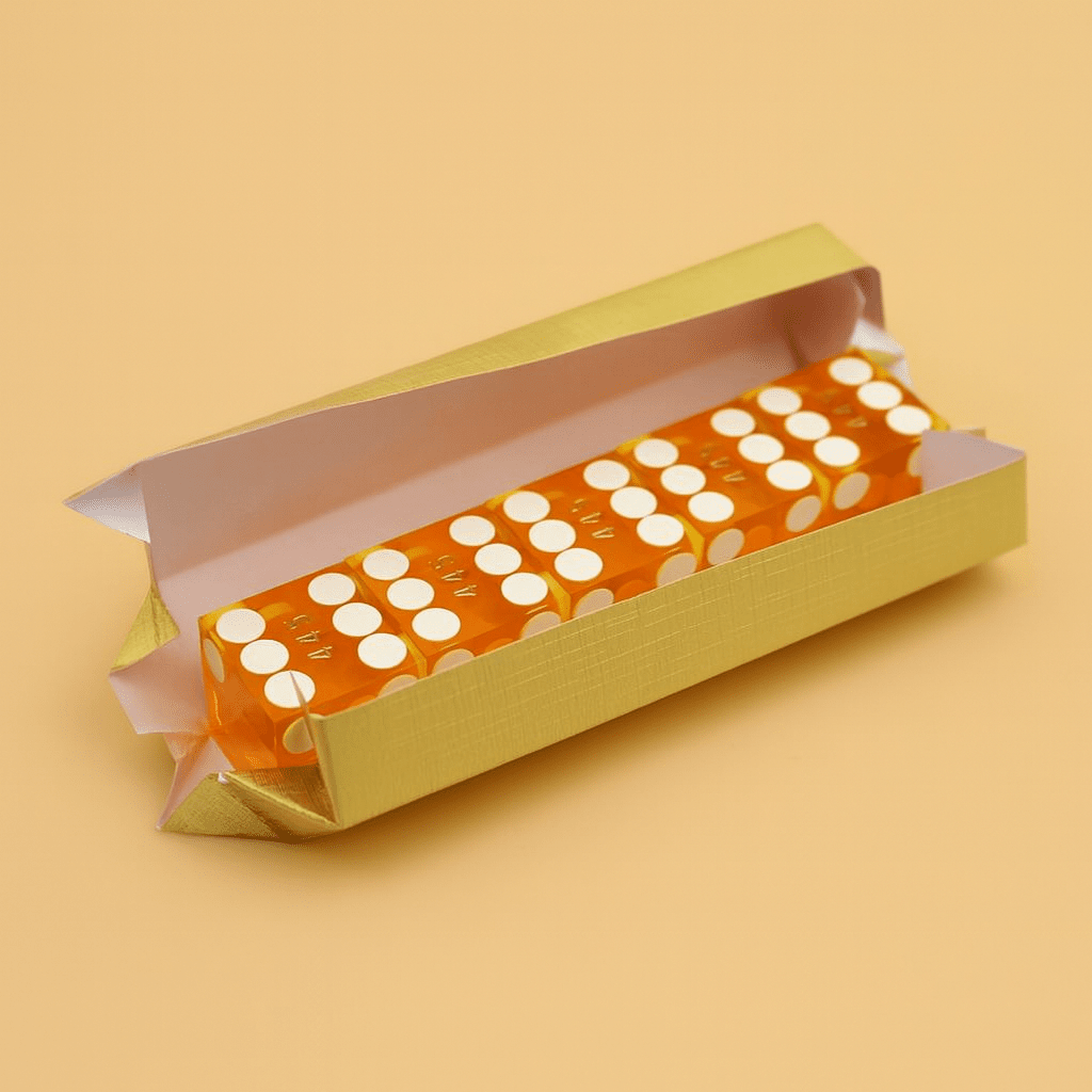Professional Casino Dice ā Set of 5 Yellow Serialized Razor-Edge Dice - COLO