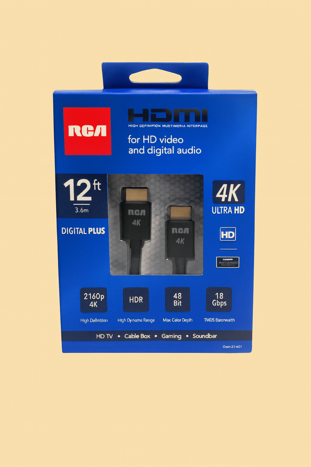 RCA 12ft HDMI Digital Plus Cable – 4K Ultra HD Video & Audio (C3TC11) - COLO