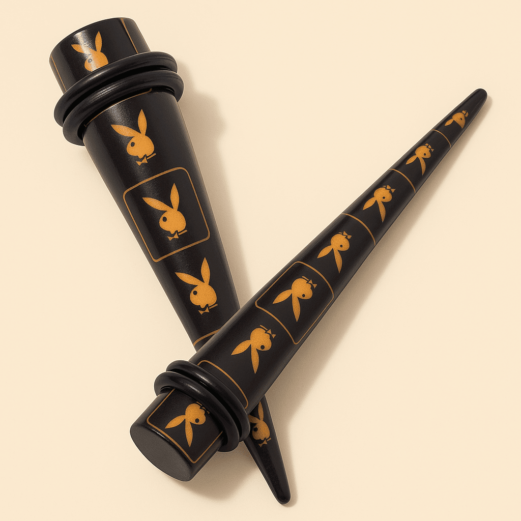Playboy Brown & Cream Ear Gauge Tapers 2G Acrylic - COLO