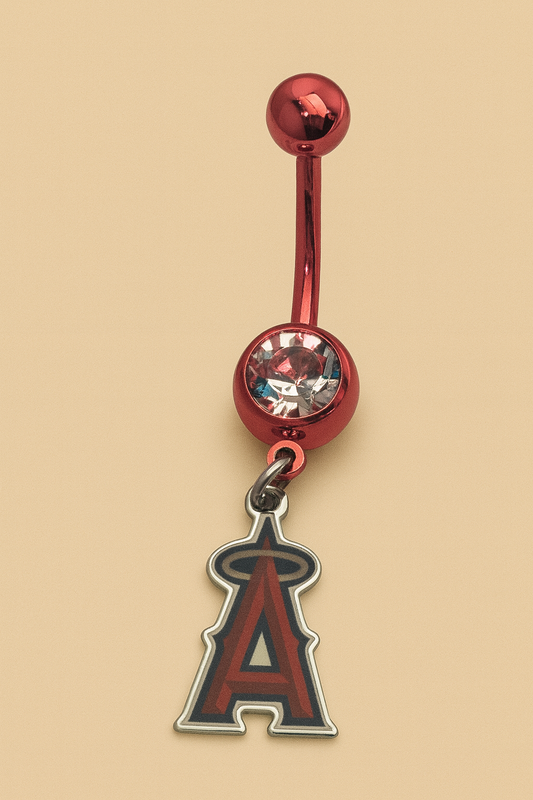 MLB Los Angeles Angels Red Anodized Belly Ring with Clear Gem