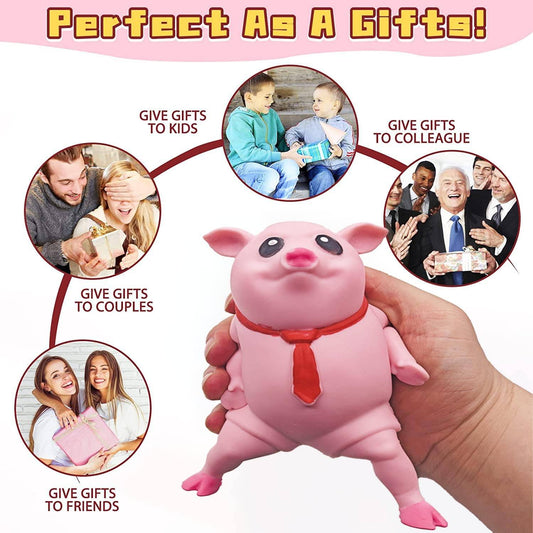 Cute Squishy Toy Pink Pig 5" Gifts for Kids Adults, Decompress and Stress Stretch Animal Anxiety Relief Autism Disorders, Funny Pig Man Sensory Stress Toy for Girl Boy