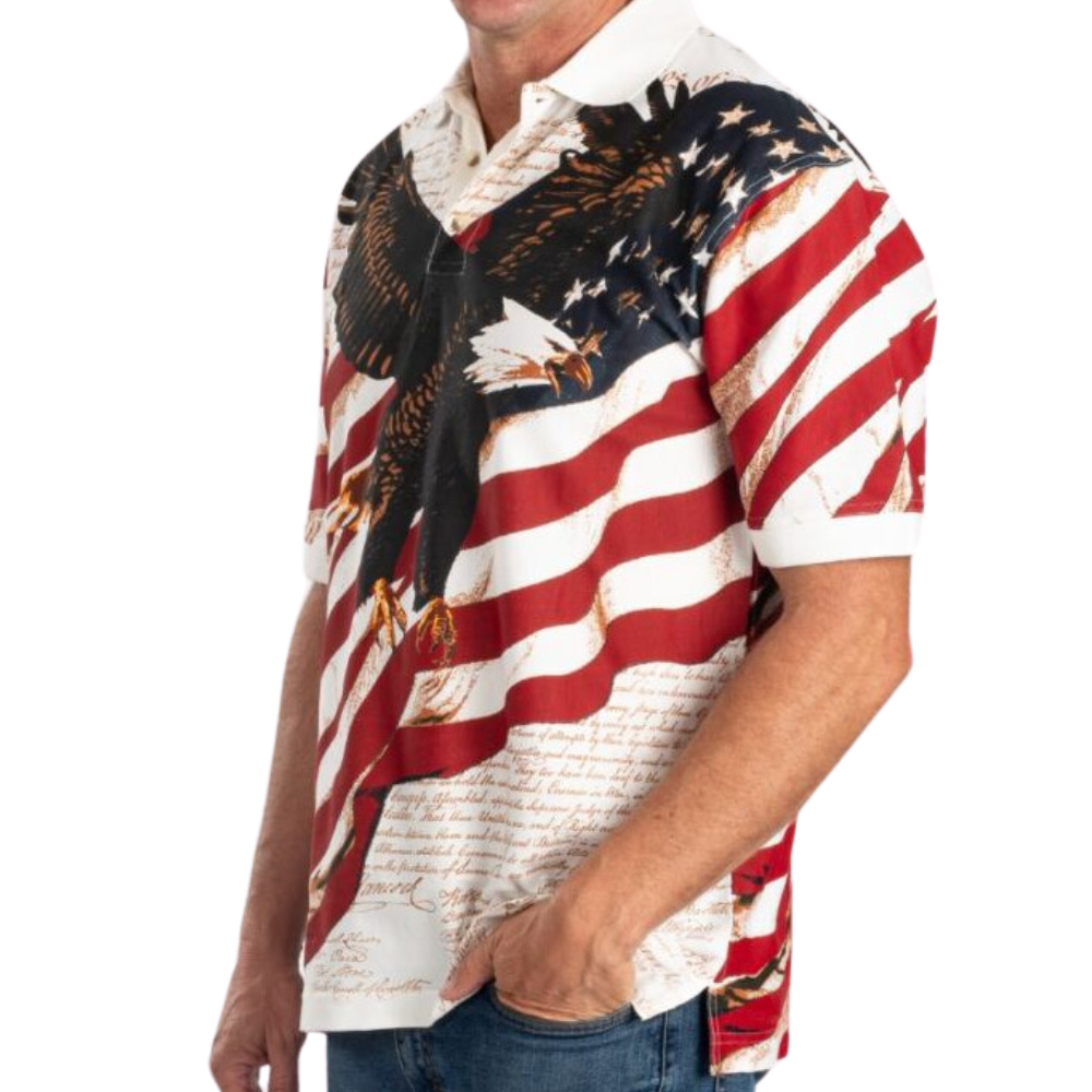 Men's Eagle Soaring American Flag 100% Cotton Polo Shirt