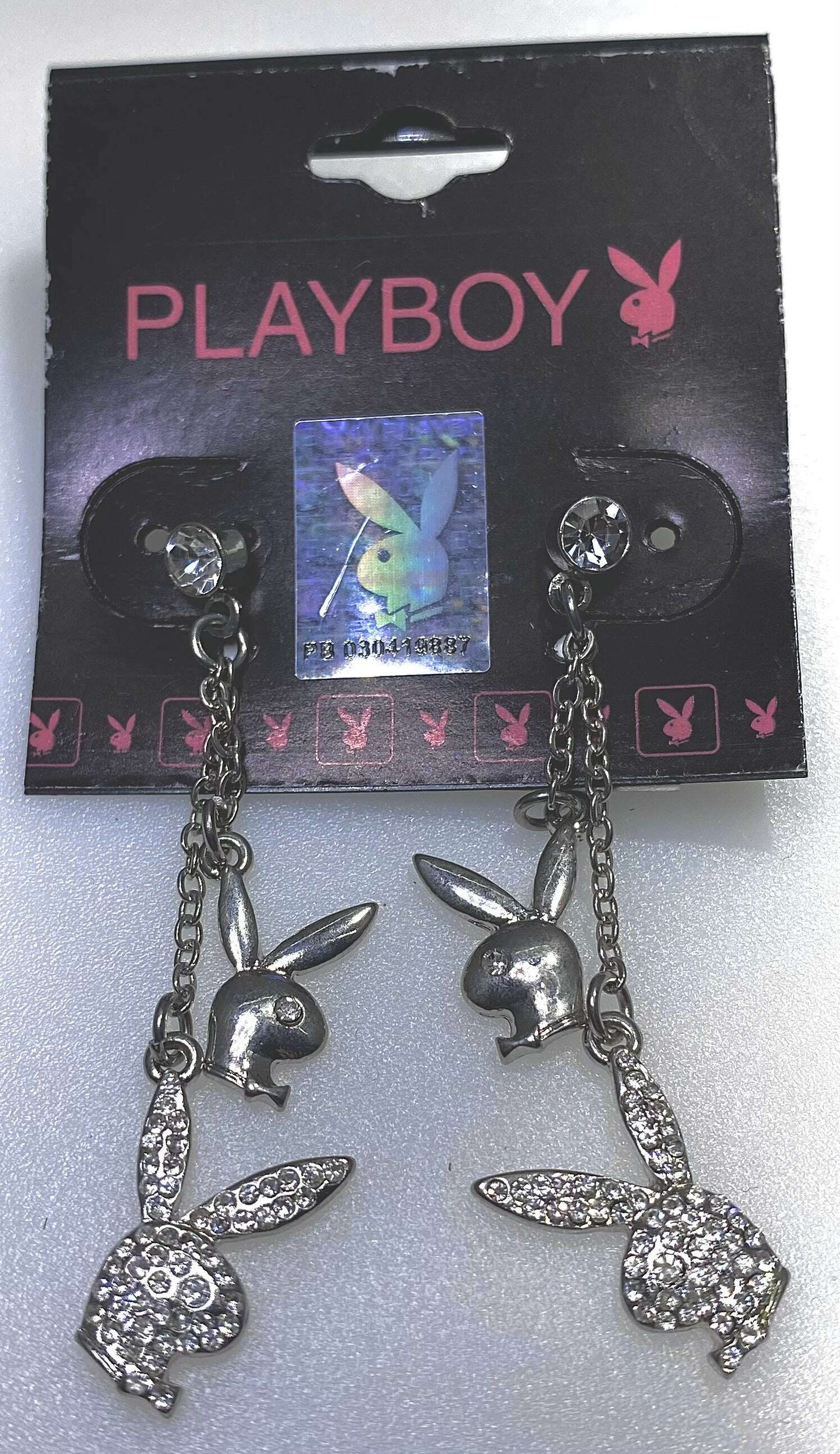 PLAYBOY BUNNY 4-HEADS 2 CRYSTAL N 2 POLISH EARRING w/2- 5MM CRYSTAL - COLO