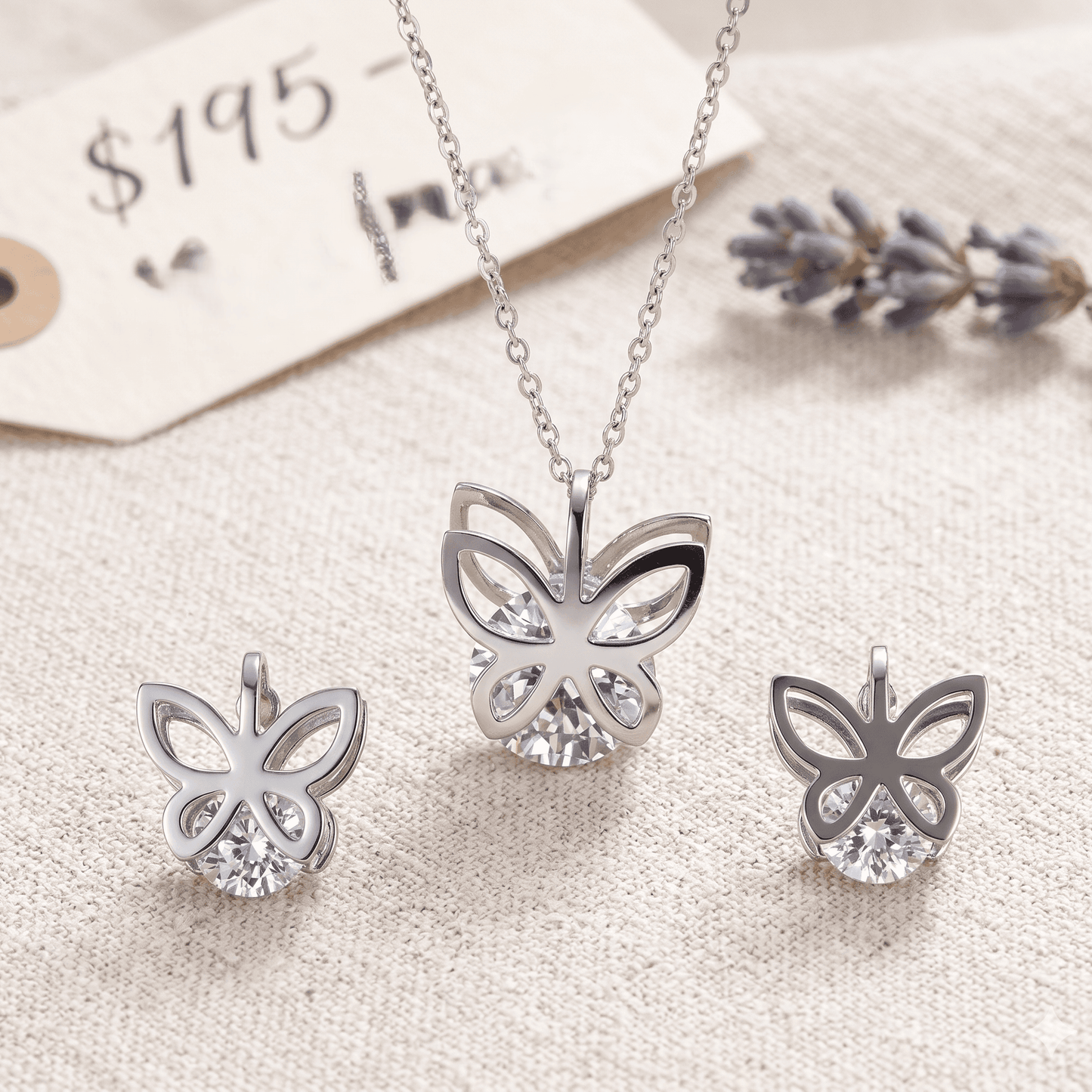 Stainless Steel Crystal Crystal Cutout Butterfly Earring and Pendant Set with Chain Earring and Pendant Set with Chain – Durable, Tarnish Resistant Jewelry Set for Everyday Wear