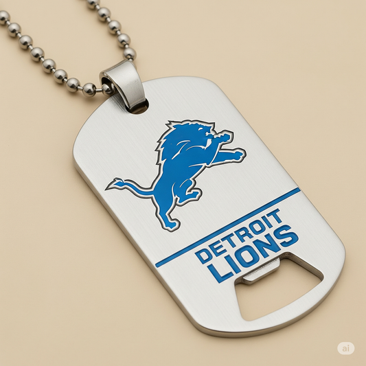 Detroit Lions Dog Tag Necklace with bottle opener