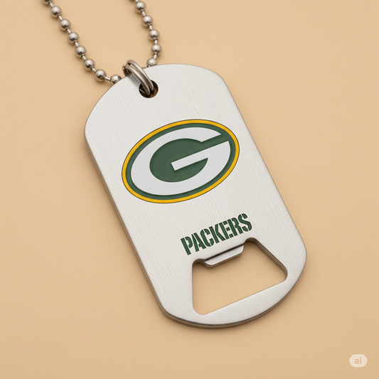 Green Bay Packers Dog Tag Necklace with bottle opener