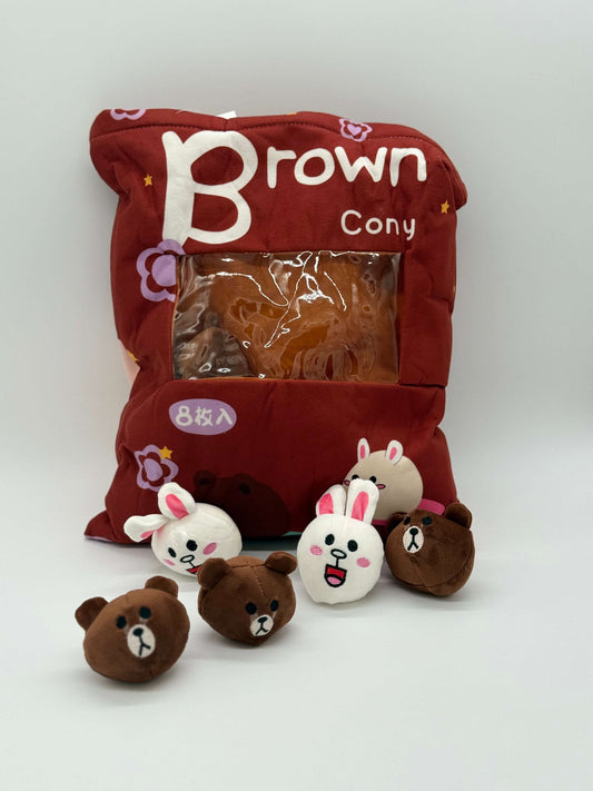 Zippered BUNNY AND BEARS Plush Pillow Gift Throw Pillow with 8 Little Dolls 14 x 18 Inches - COLO