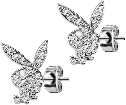 PLAYBOY BUNNY HEADS CRYSTAL EARRING POST PUSH BACK