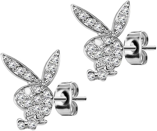 PLAYBOY BUNNY HEADS CRYSTAL EARRING POST PUSH BACK - COLO