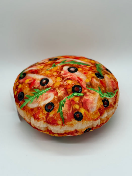 Funny Pizza Pillow 3D Food Pillows 15.8" Bacon Pizza Round Throw Cushion