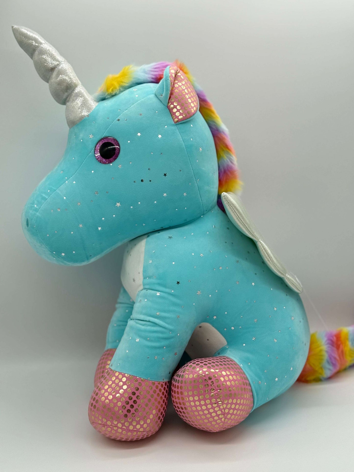 Extra Large Blue Unicorn Plush – Super Soft Huggable Toy 22" x 24" - COLO