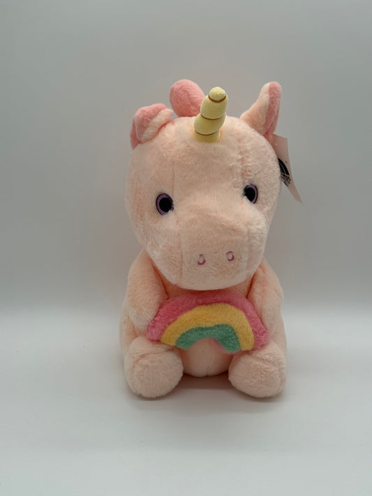 Plush Pink Unicorn with Rainbow – Soft Huggable Stuffed Animal 16" x 11"
