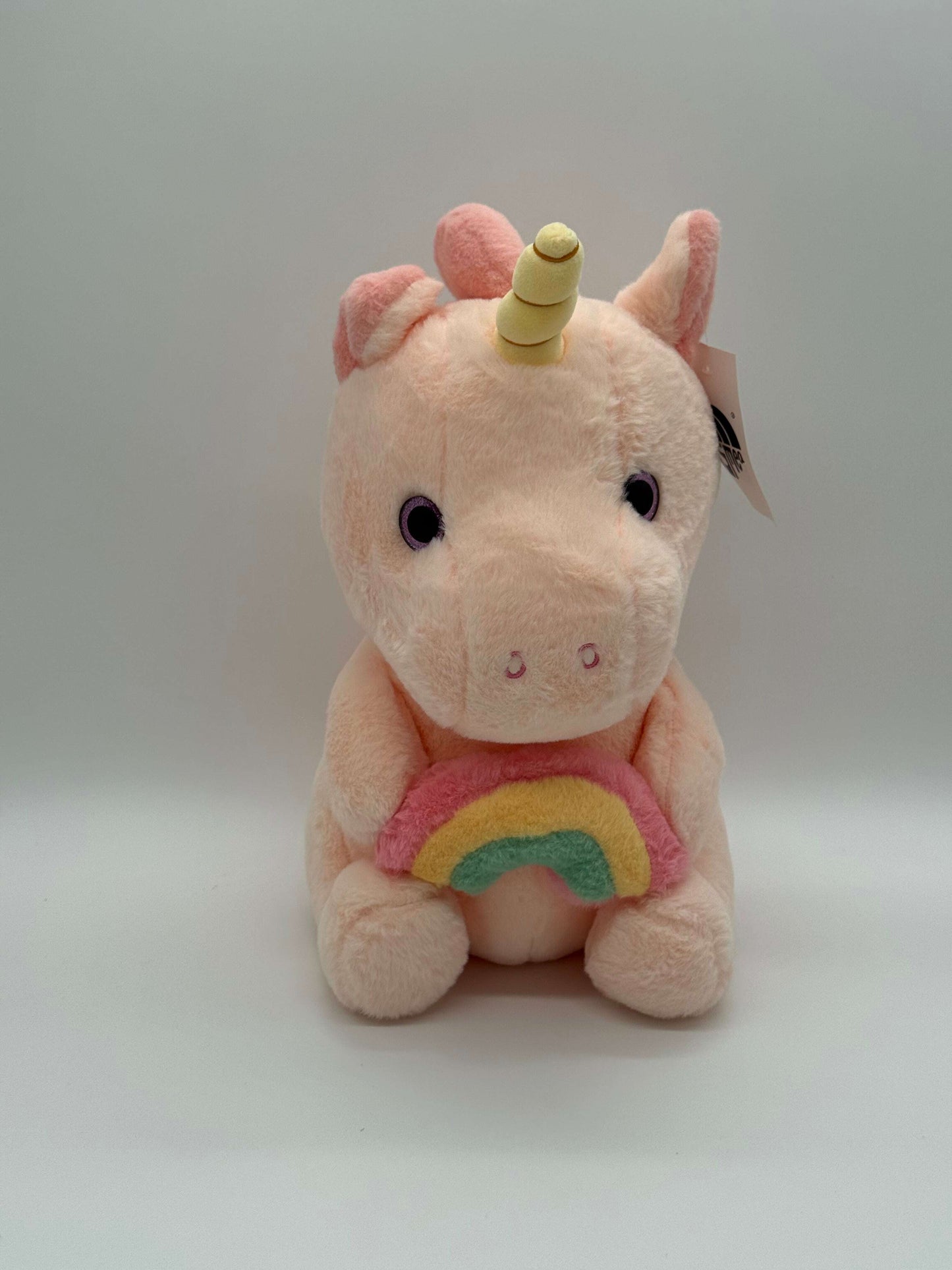 Plush Pink Unicorn with Rainbow – Soft Huggable Stuffed Animal 16" x 11" - COLO