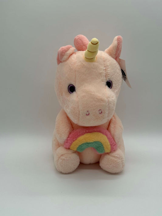 Plush Pink Unicorn with Rainbow – Soft Huggable Stuffed Animal 16" x 11" - COLO