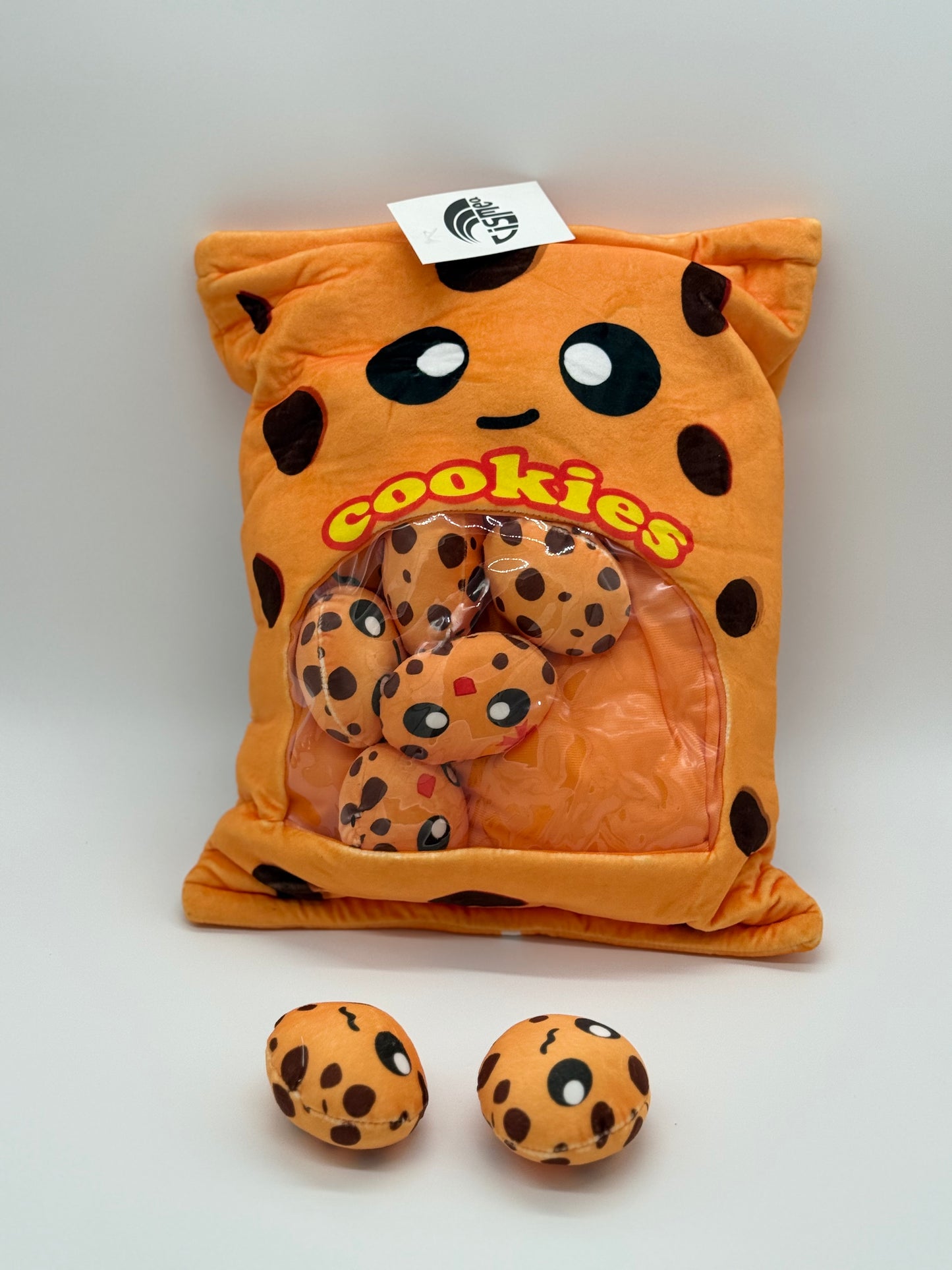Zippered COOKIE Plush Pillow ORANGE Gift Throw Pillow with 8 Little Cookie Dolls 14 x 18 Inches