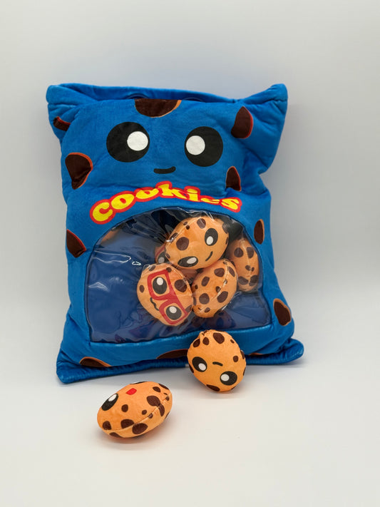 Zippered COOKIE Plush Pillow BLUE Gift Throw Pillow with 8 Little Cookie Dolls 14 x 18 Inches