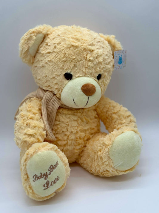 Beige Teddy Bear Stuffed Animal – Large 14"–17" Soft Plush Toy with Bow - COLO