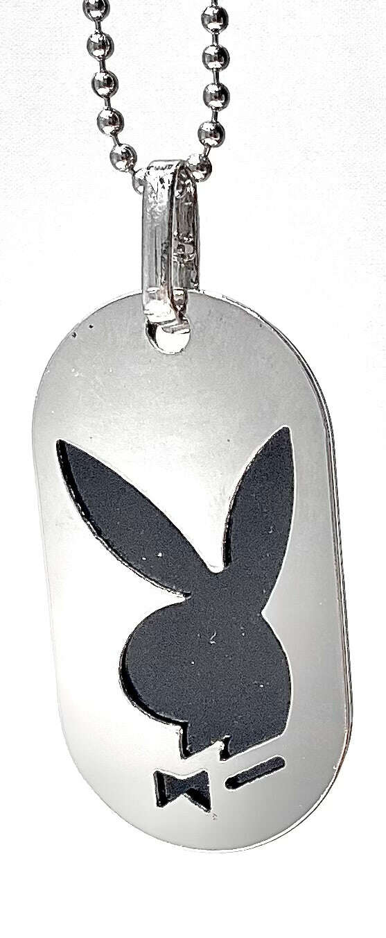 Playboy Dog 2 Disk Tag Black Bunny Ball chain - COLO