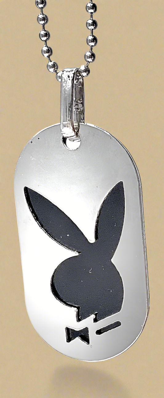 Playboy Dog 2 Disk Tag Black Bunny Ball chain