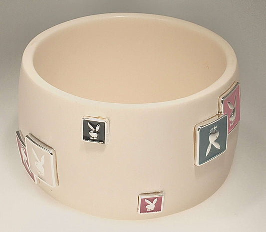 Playboy Bunny 1.75" Wide Bangle Bracelet - Pink w/ enameled metal plaques - COLO